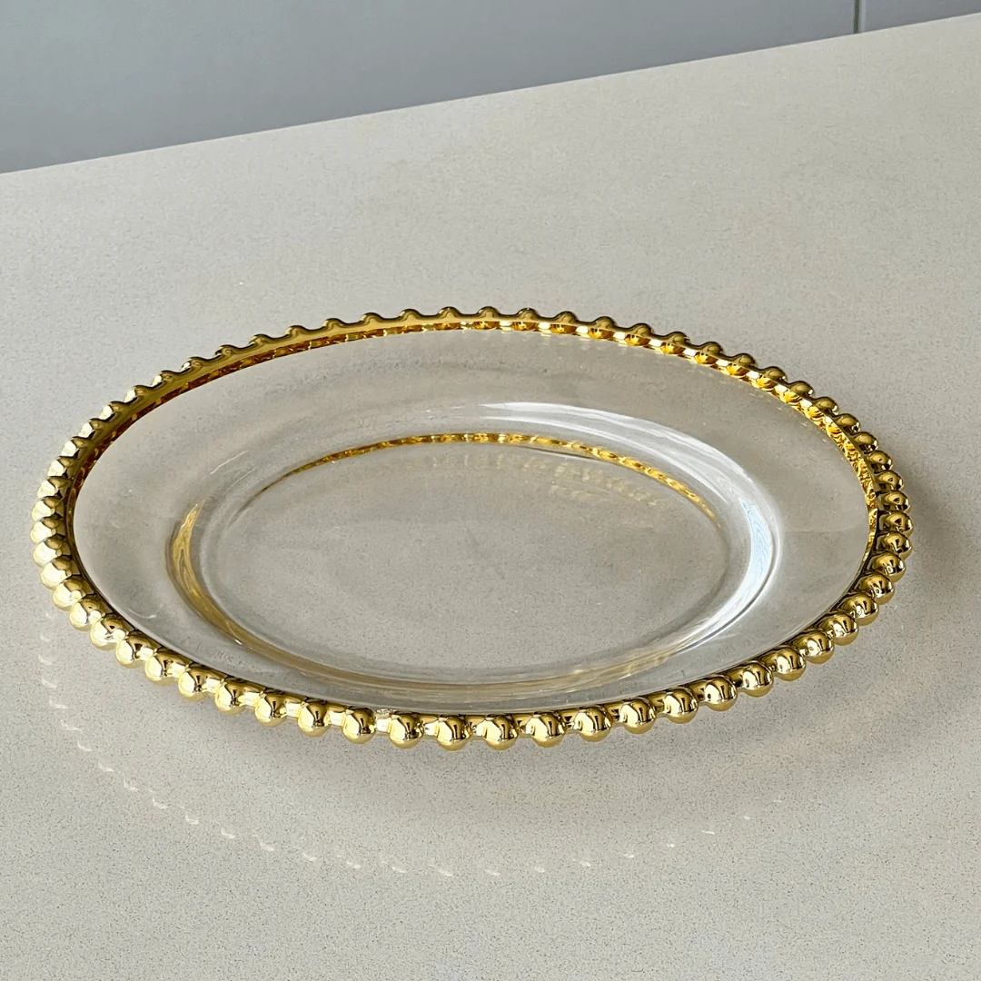 Prato Sobremesa Cristal com Borda Bolinha Dourada Pearl - 20 cm - Image 3