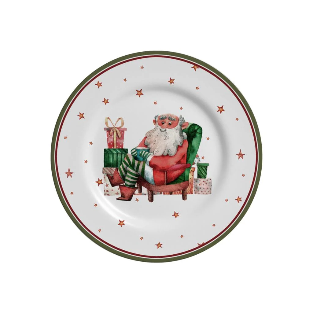 Prato Sobremesa Natal Father Christmas Acetinado 19,5cm
