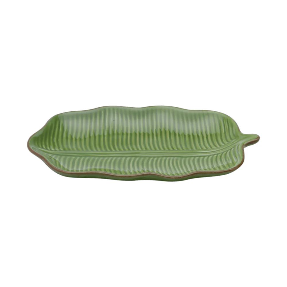 Prato Travessa de Cerâmica Leaf Folha Banana Verde 20cm - Image 2