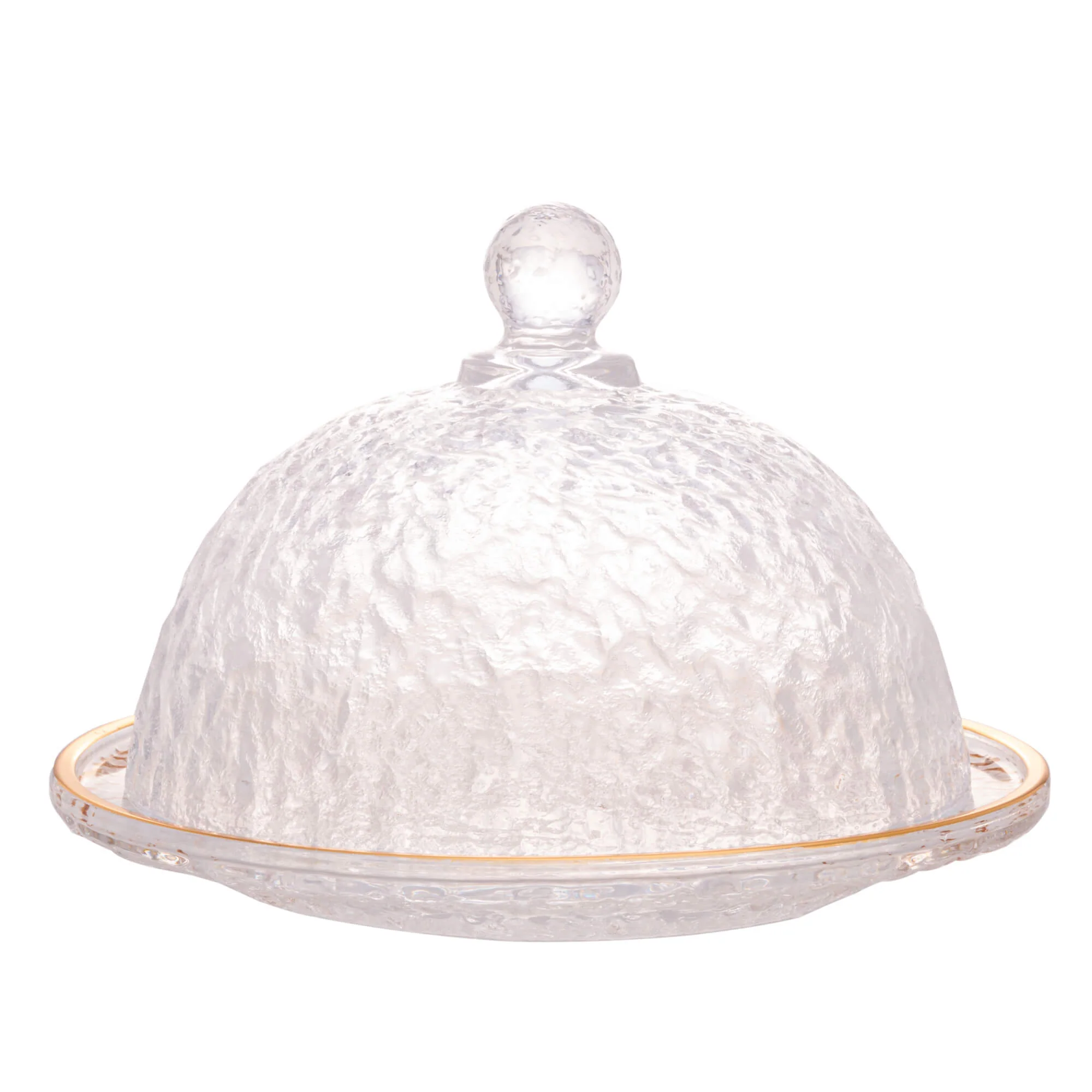 Queijeira Cristal de Chumbo Martelado Petra com Tampa e Borda Dourada 19,5cm - Image 15