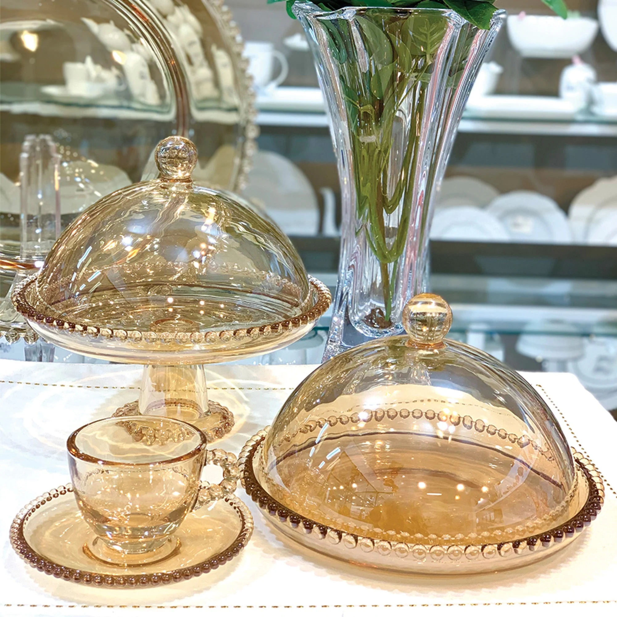 Queijeira Cristal Pearl Bolinha Âmbar - 20 cm - Image 7