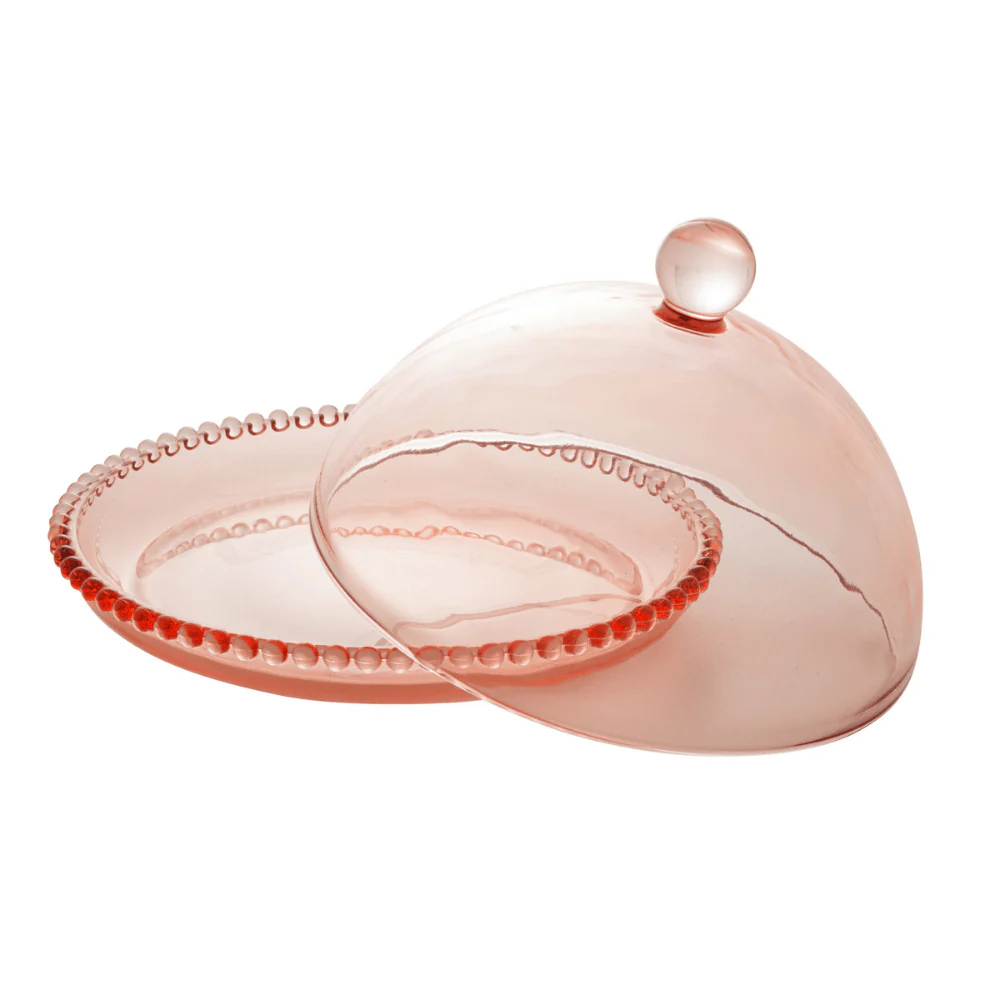 Queijeira de Cristal Pearl Bolinha Rosa - 20 cm - Image 4