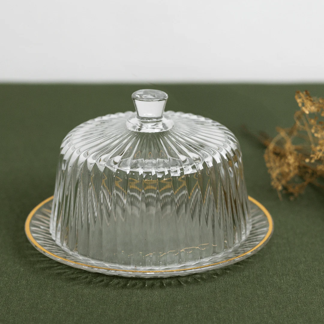 Queijeira Radial em Cristal com Tampa Fio de Ouro 20cm - Image 3