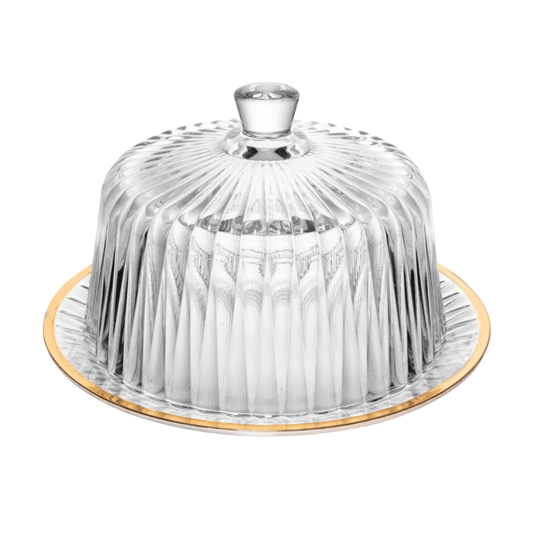 Queijeira Radial em Cristal com Tampa Fio de Ouro 20cm - Image 6