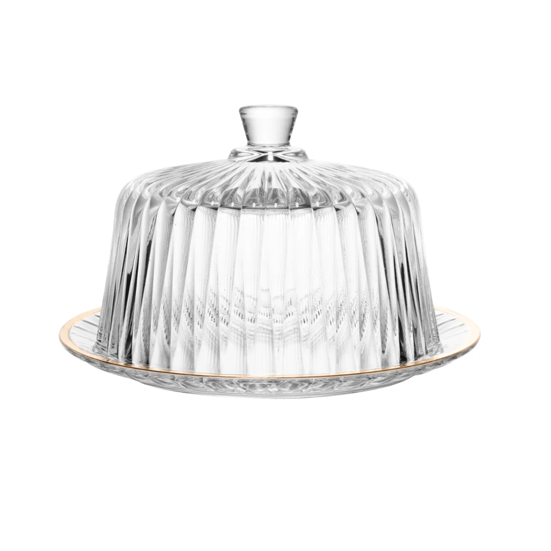 Queijeira Radial em Cristal com Tampa Fio de Ouro 20cm - Image 7
