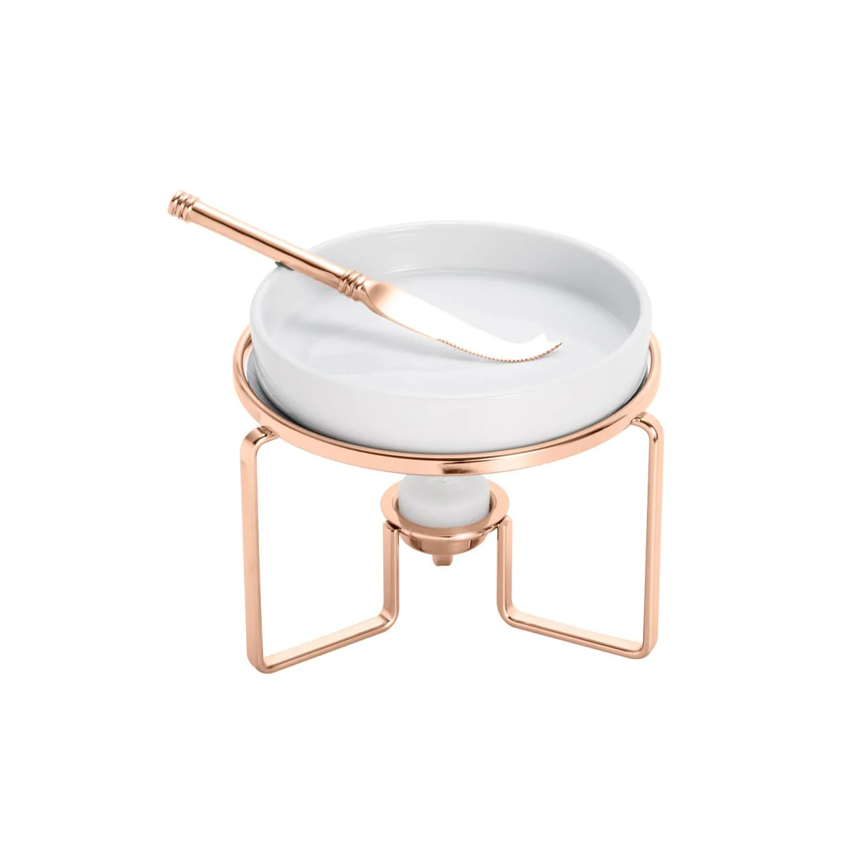 Rechaud De Porcelana Para Queijo Com Faca e Suporte Aço Rose Gold - Image 2