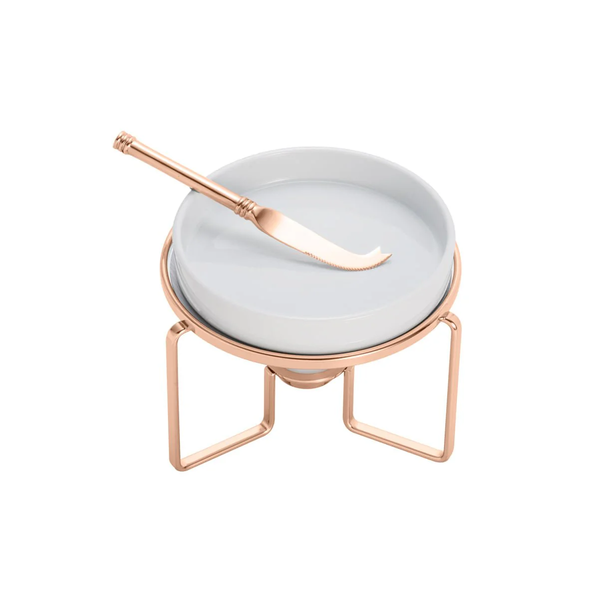 Rechaud De Porcelana Para Queijo Com Faca e Suporte Aço Rose Gold - Image 3