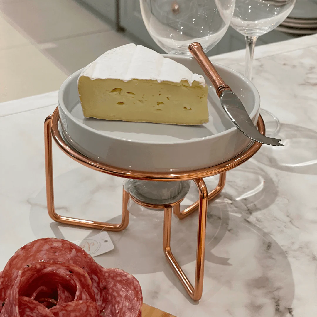 Rechaud De Porcelana Para Queijo Com Faca e Suporte Aço Rose Gold - Image 4