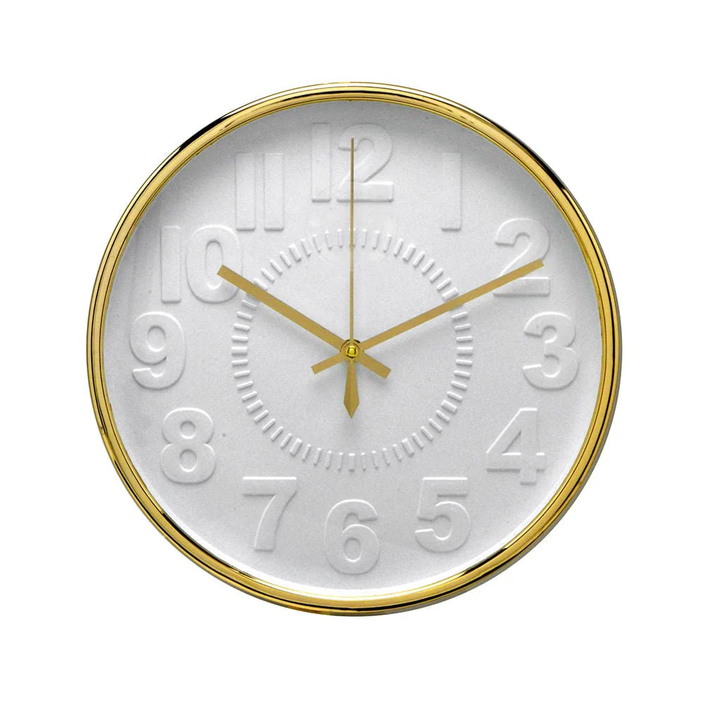 Relógio de Parede Branco e Dourado 30cm