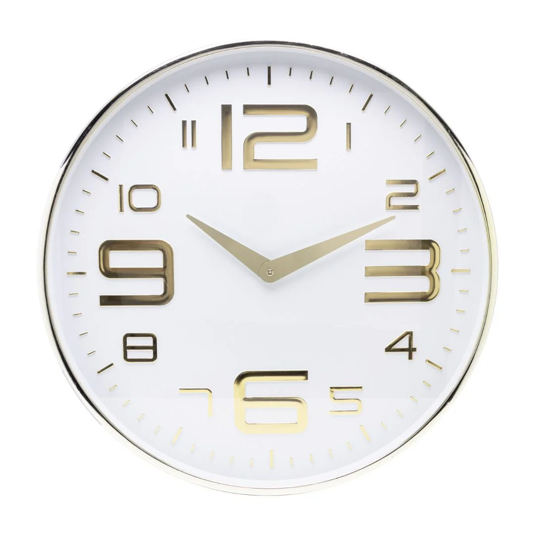 Relógio de Parede Moderno em Plástico Branco e Dourado 25cm - Image 2