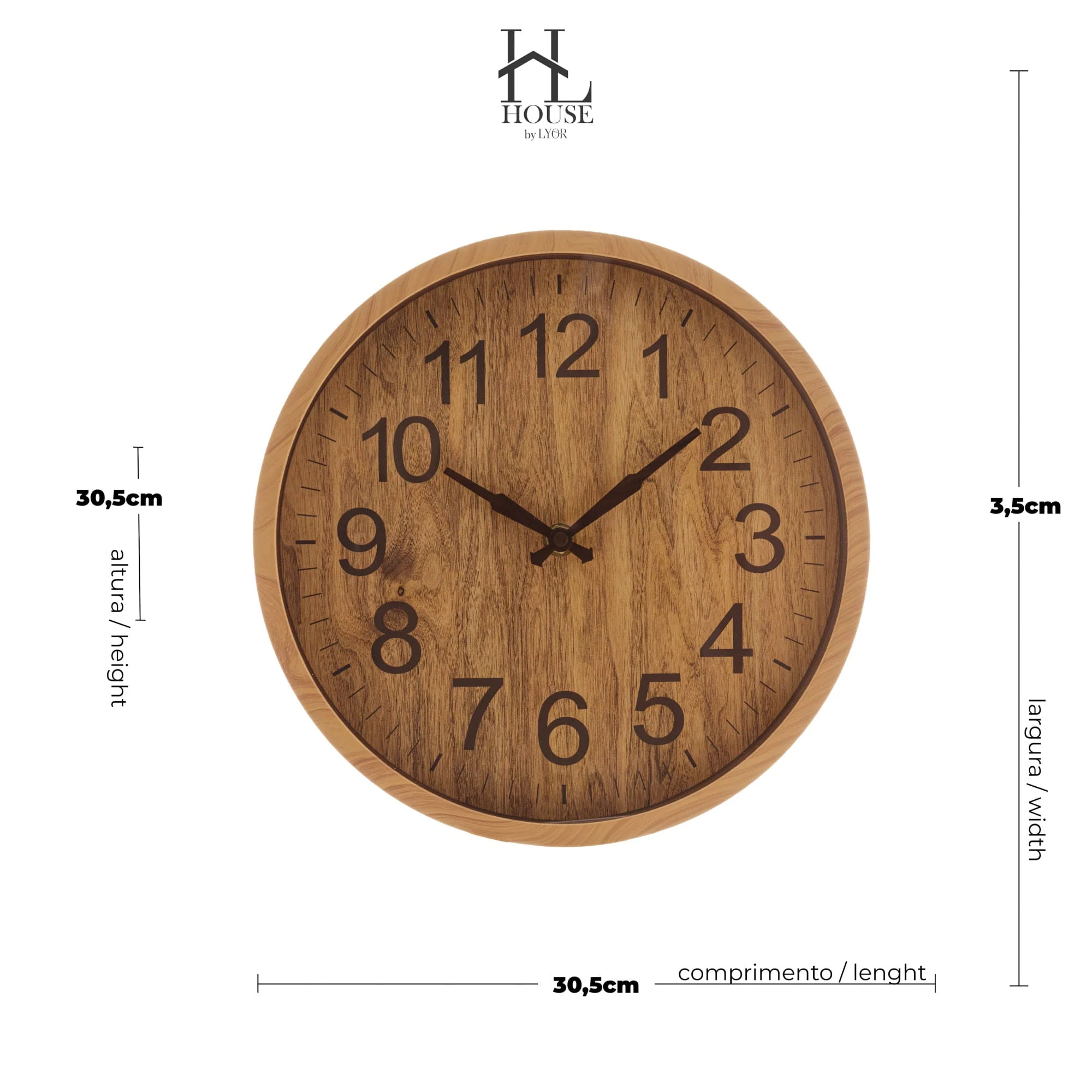 Relógio de Parede Wood Estilo Madeira Bambu 30cm - Image 6