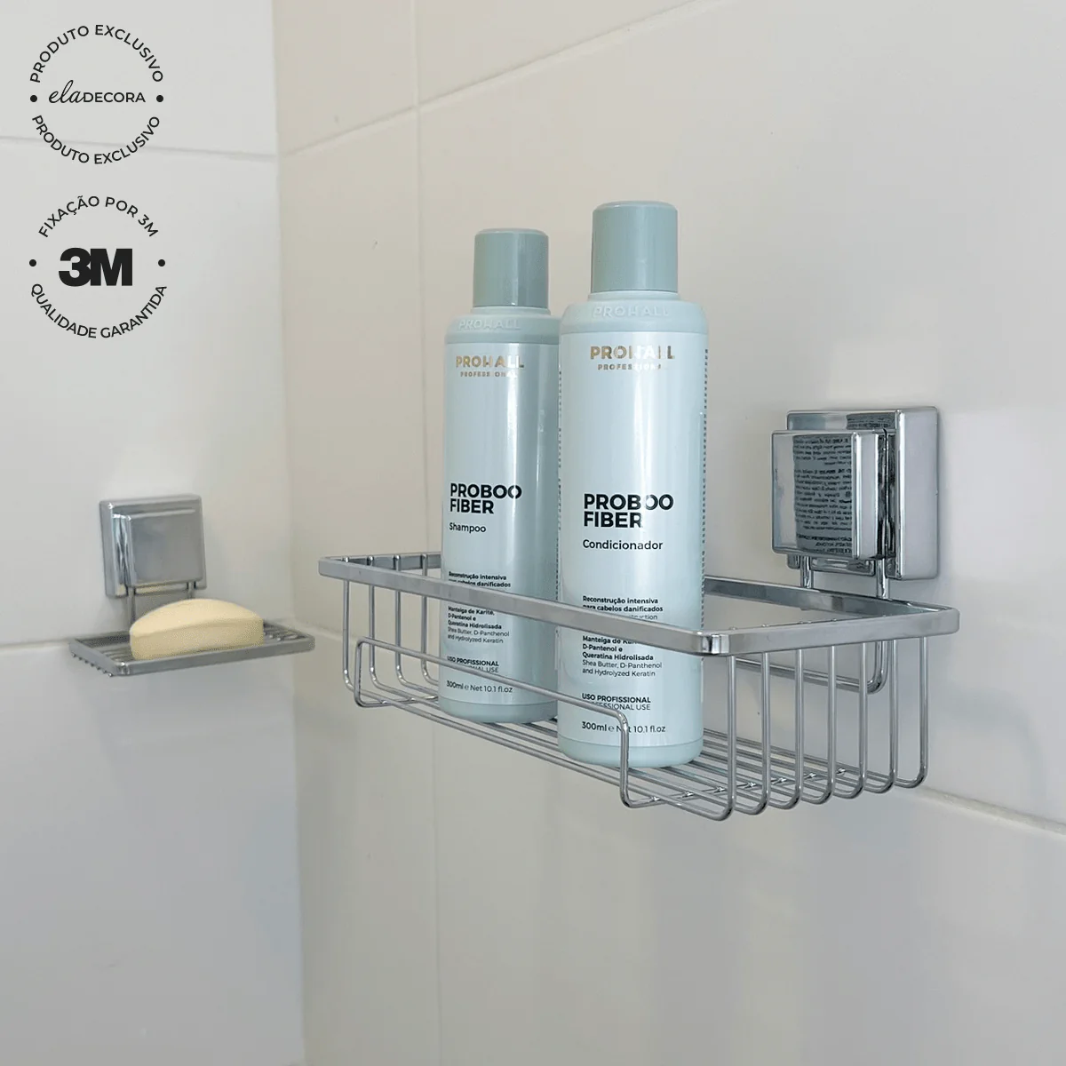 Suporte Porta Shampoo com Fixação 3M Cromado - Image 3