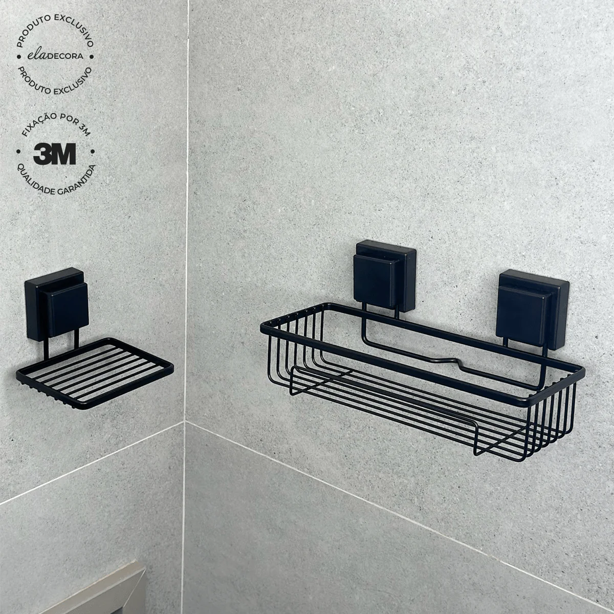 Suporte Porta Shampoo com Fixação 3M Preto Fosco - Image 3