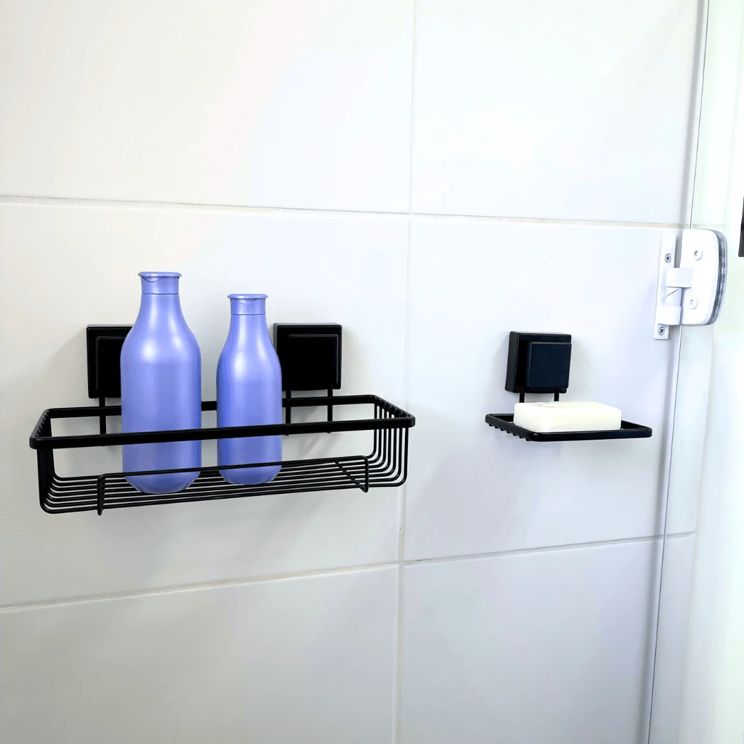 Suporte  Moderno Para Shampoo Com Ventosa 28 cm  Preto Fosco de Alta Resistencia - Image 6