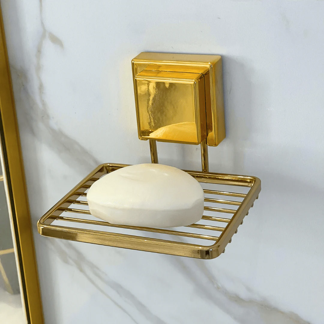 Saboneteira com Ventosa  Aço Dourado 12cm