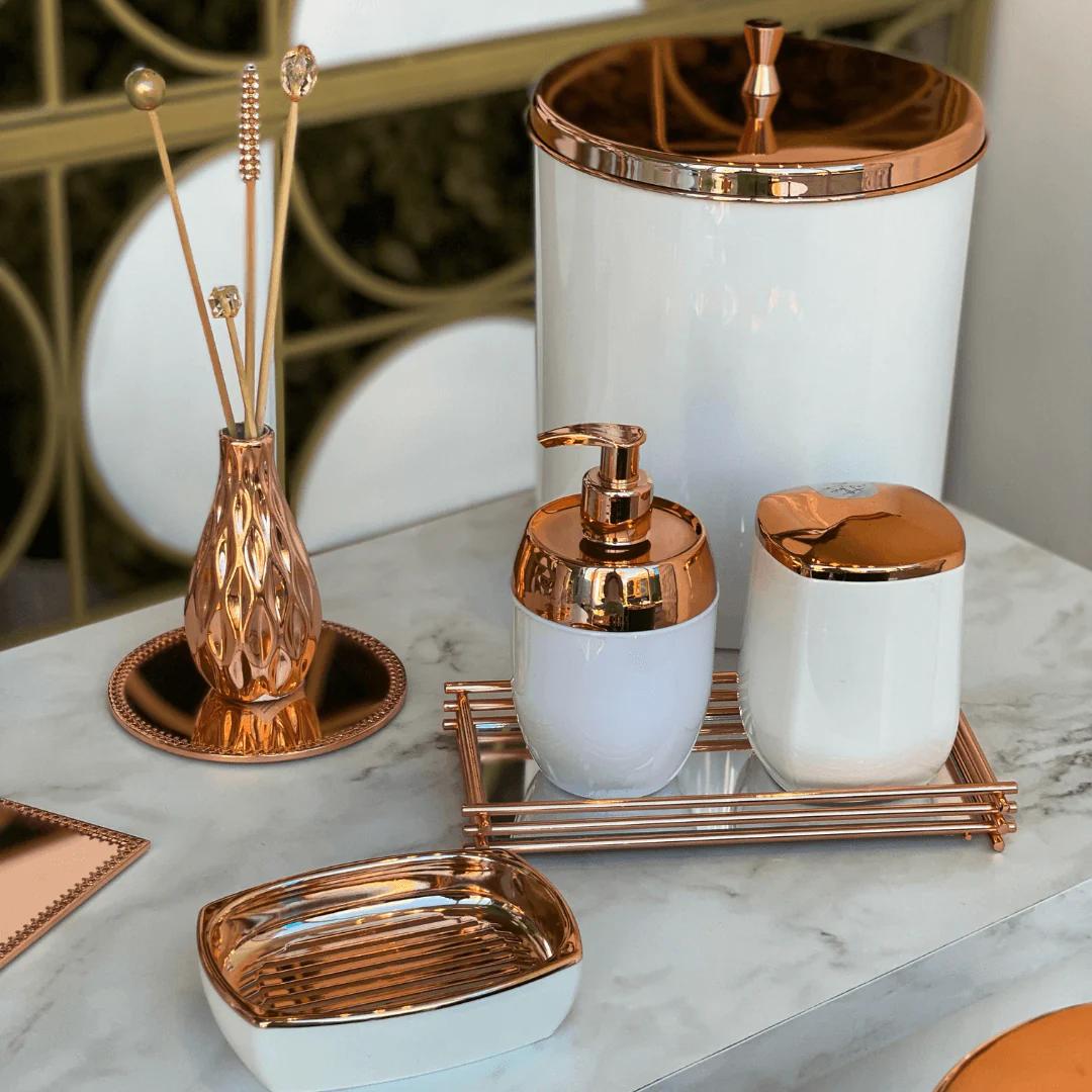Porta Cotonete e Algodão Branco e Rose Gold Linha Conceito - Image 3