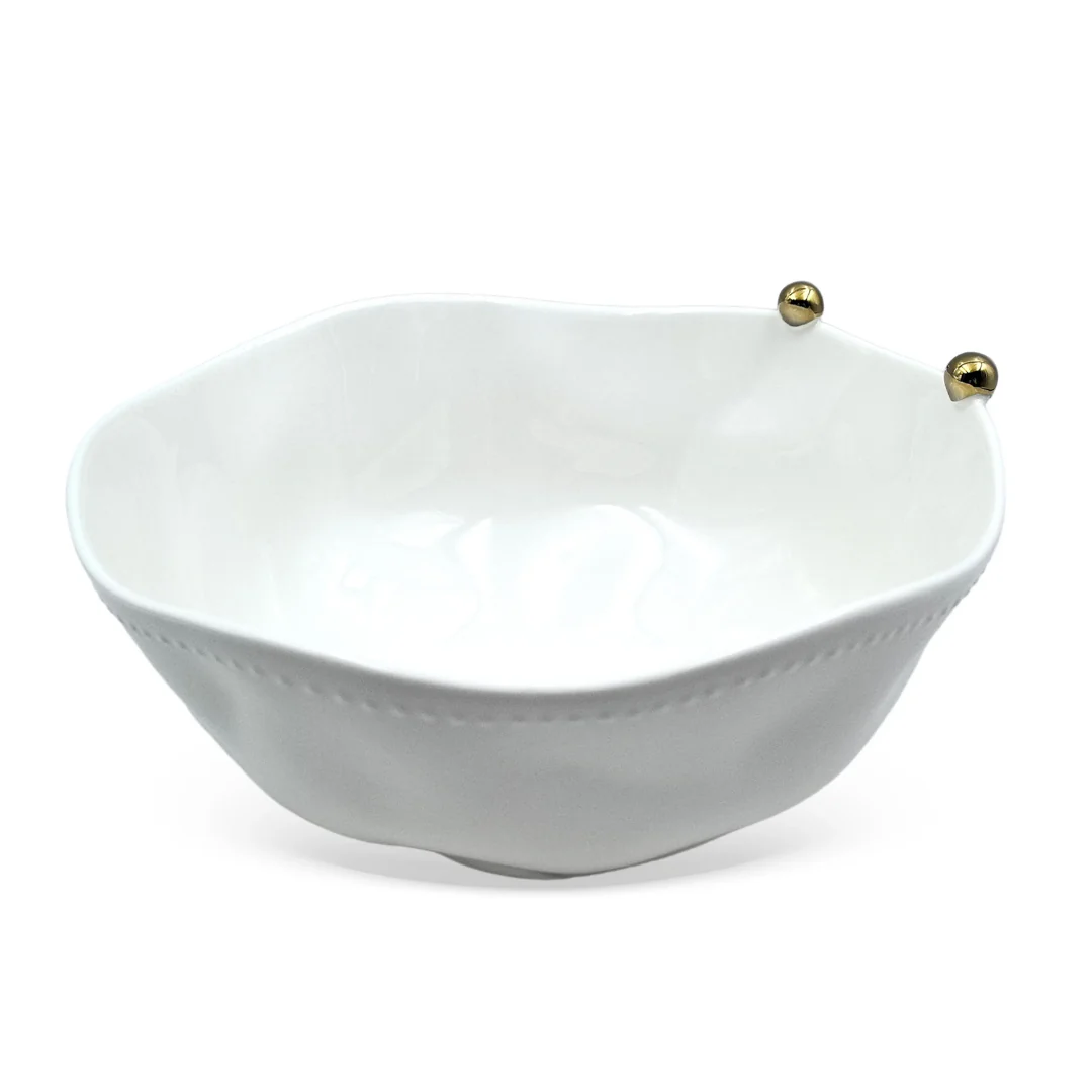 Saladeira Branca com Esferas em Porcelana Dourada 24,5CM - Image 2