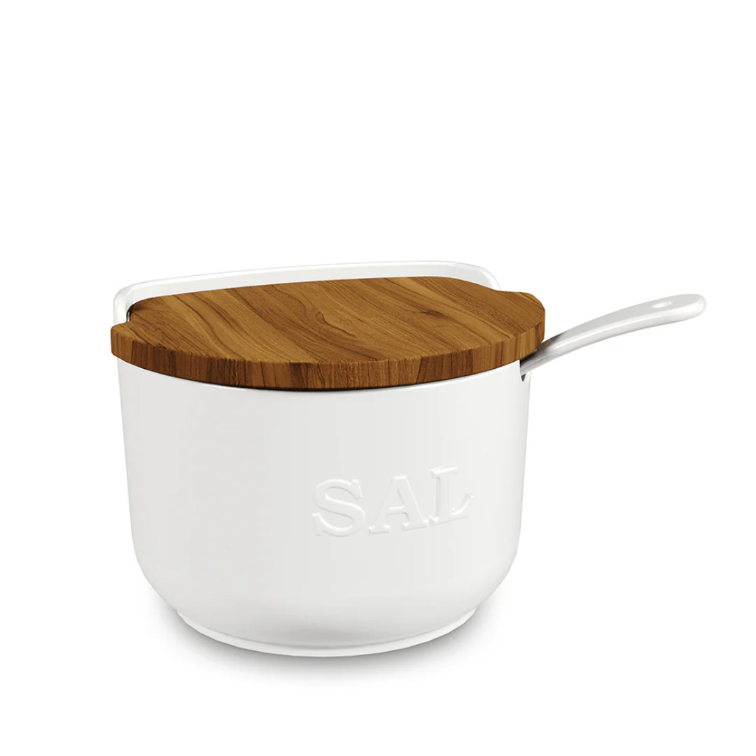 Saleiro de Cerâmica Branco com Colher e Tampa de Madeira 500g - Image 4