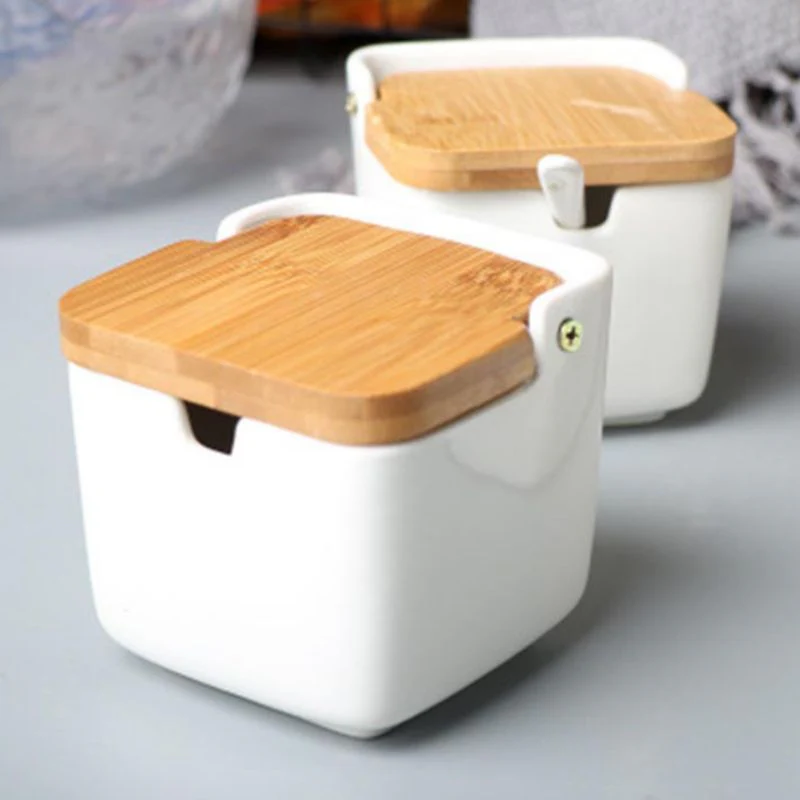 Saleiro de Mesa Ceramica com Tampa e Colher Branca 400ml - Image 3