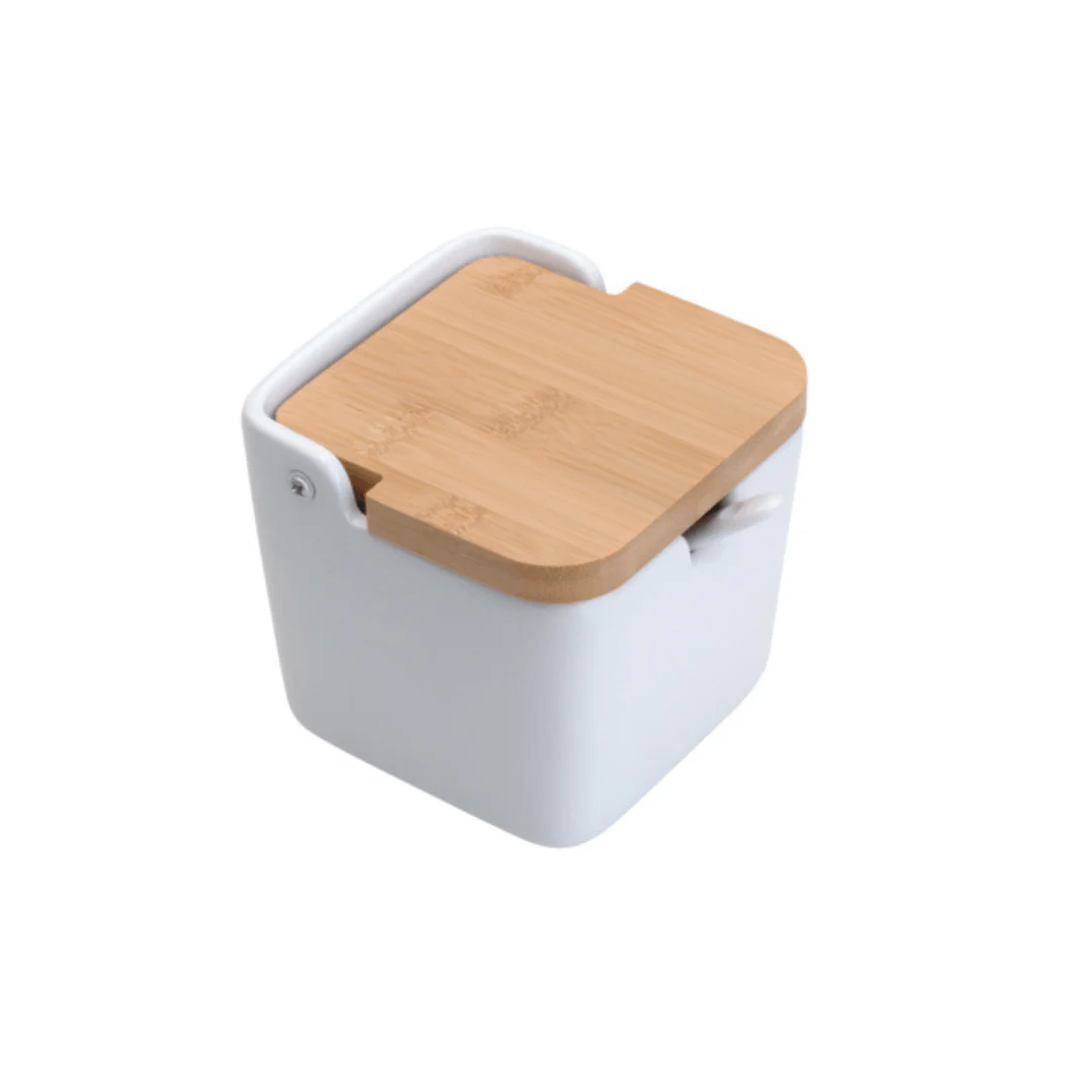 Saleiro de Mesa Ceramica com Tampa e Colher Branca 400ml - Image 6