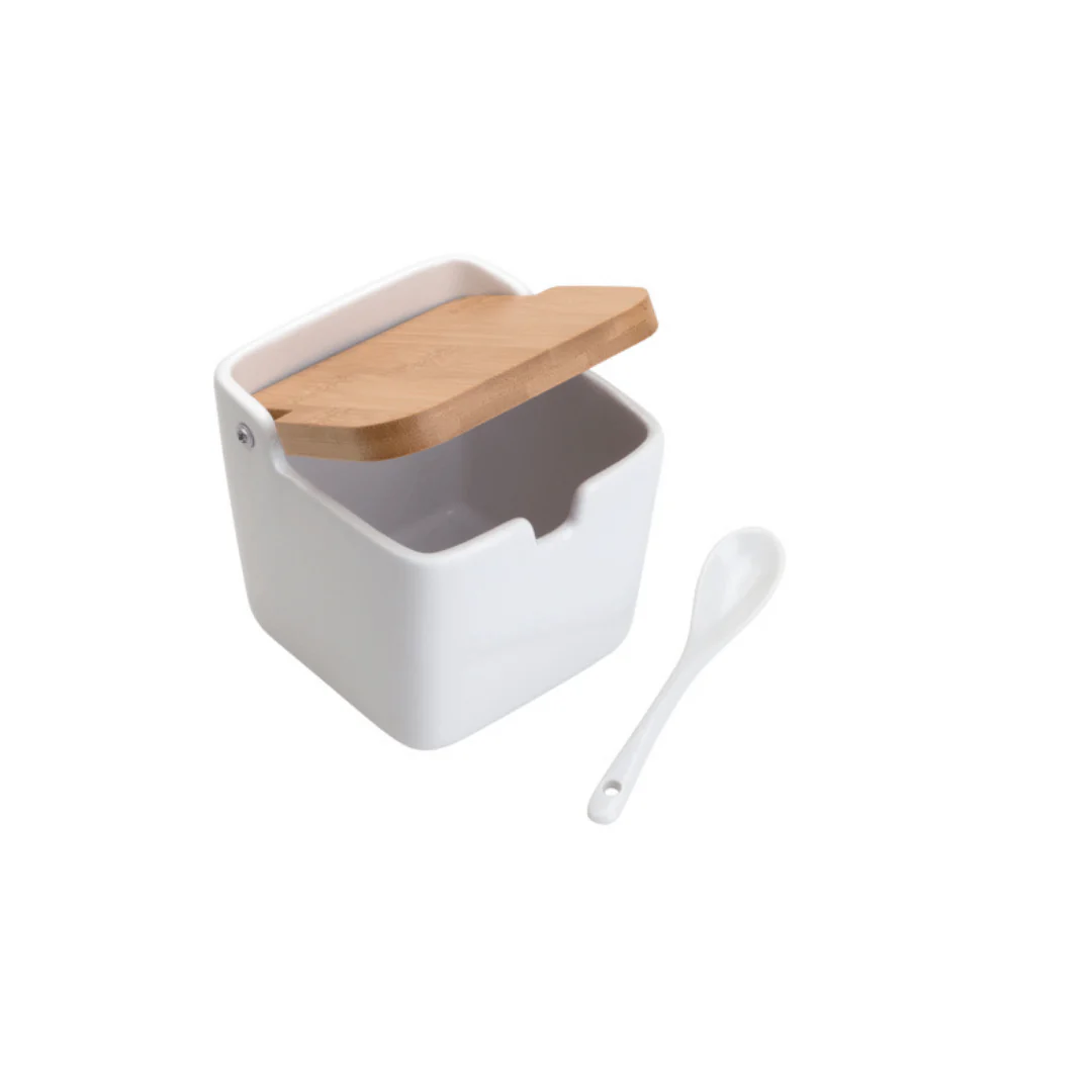 Saleiro de Mesa Ceramica com Tampa e Colher Branca 400ml - Image 7