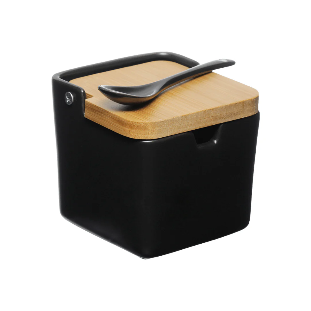 Saleiro de Porcelana Manhattan Preto com Tampa de Bambu 270ml - Image 7