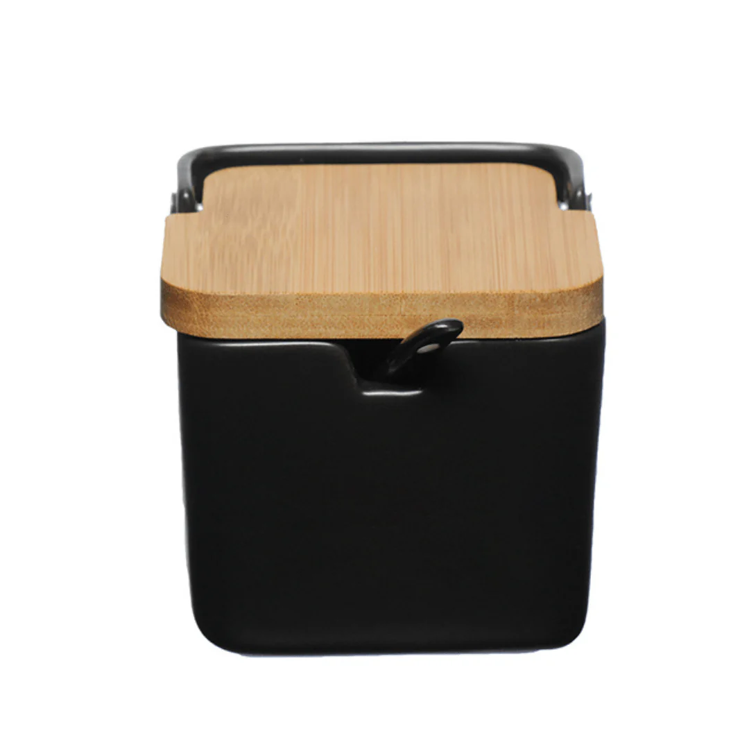 Saleiro de Porcelana Manhattan Preto com Tampa de Bambu 270ml - Image 8