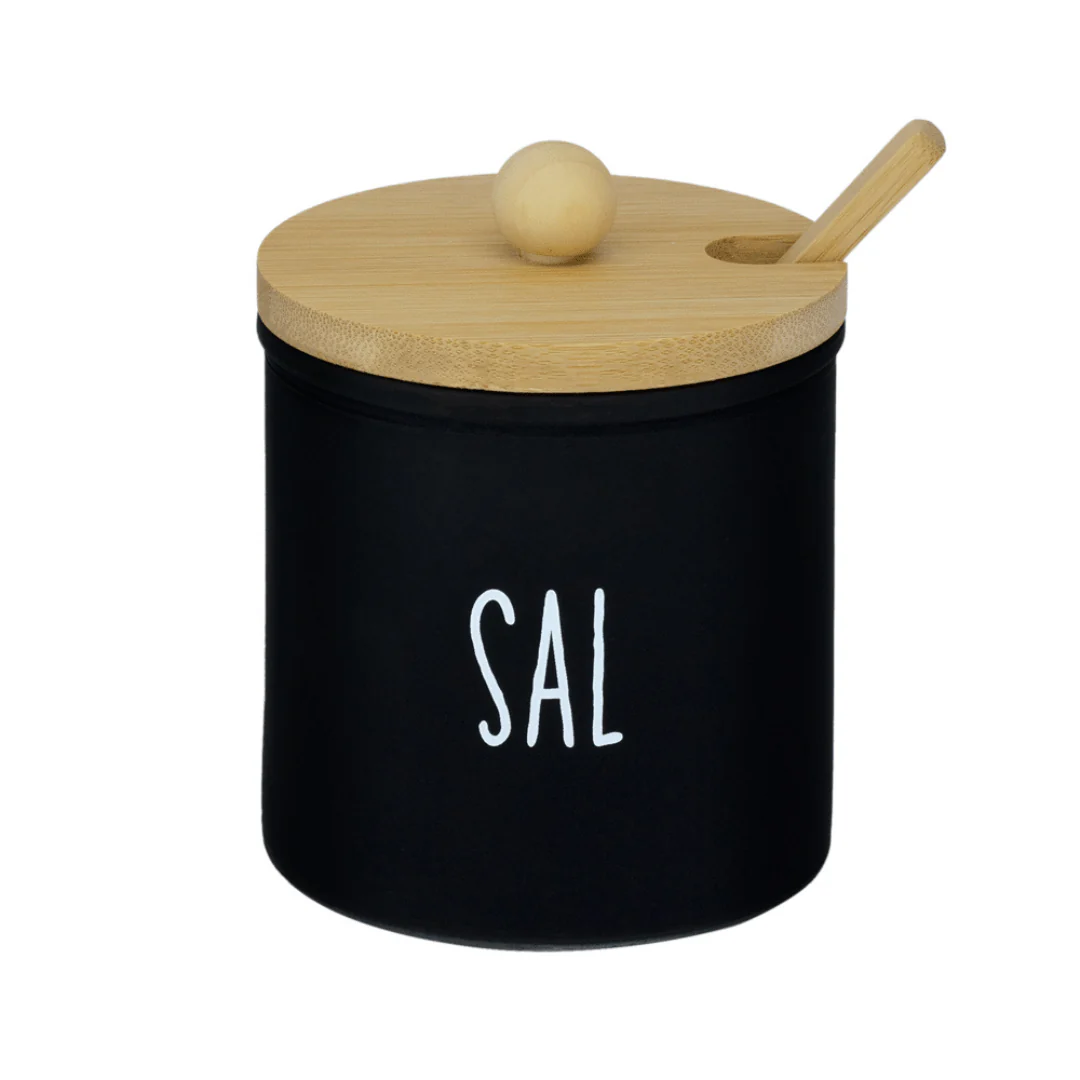 Saleiro de Vidro Preto Doha com Colher e Tampa de Bambu 300ml - Image 6