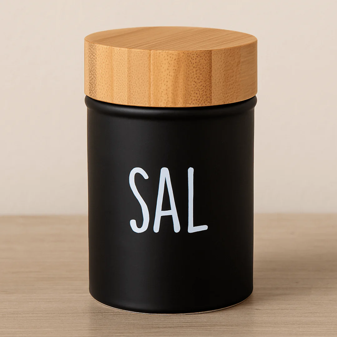 Saleiro Preto Doha com Tampa de Bambu 90ml