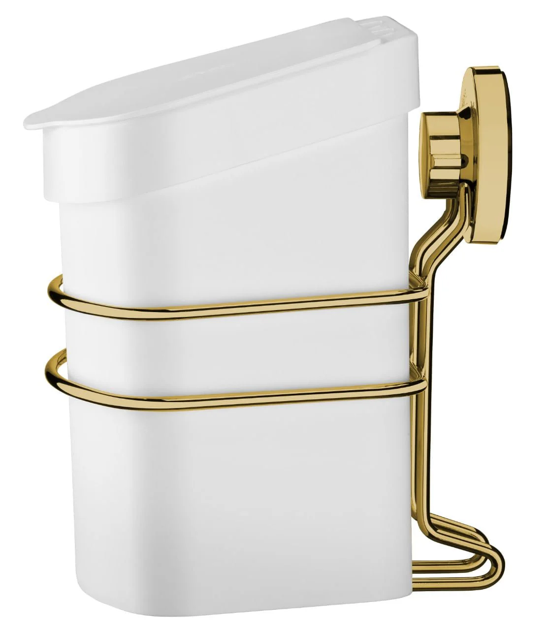 Suporte Com Lixeira De Fixacao Ventosa Branco com Dourado 2,5 Litros - Image 4