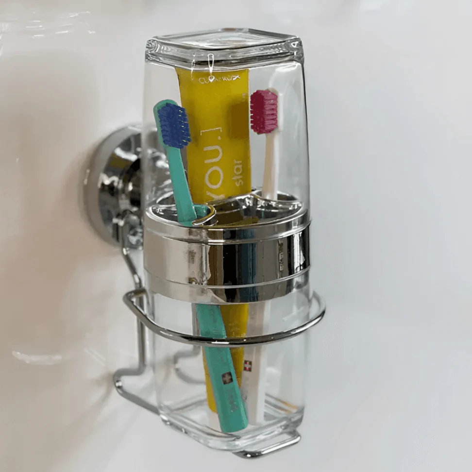 Suporte com Porta Escova e Creme Dental com Ventosa Cromado - Image 3