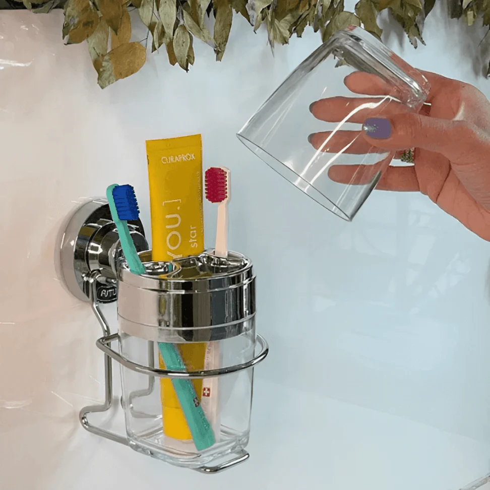 Suporte com Porta Escova e Creme Dental com Ventosa Cromado - Image 4