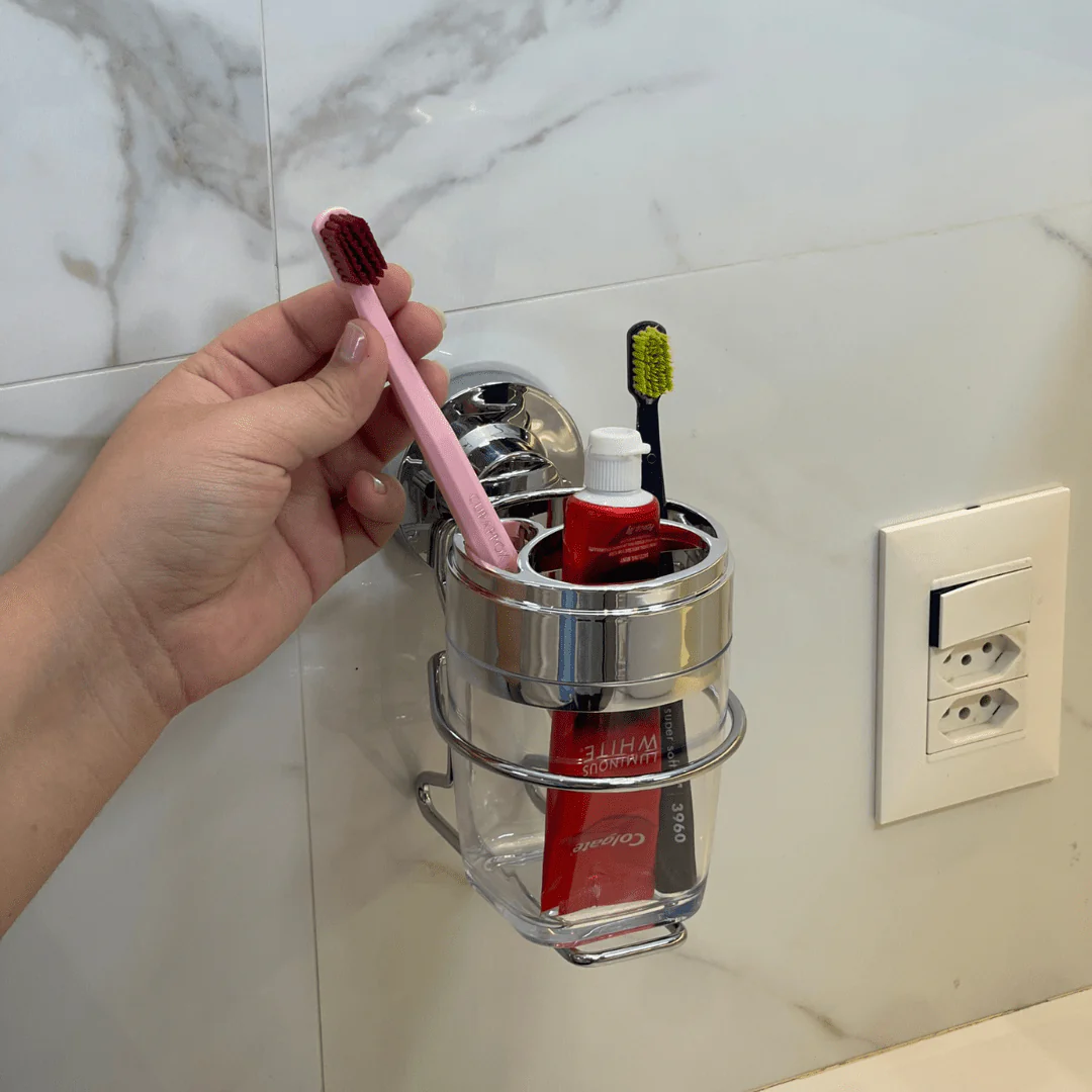Suporte com Porta Escova e Creme Dental com Ventosa Cromado - Image 5