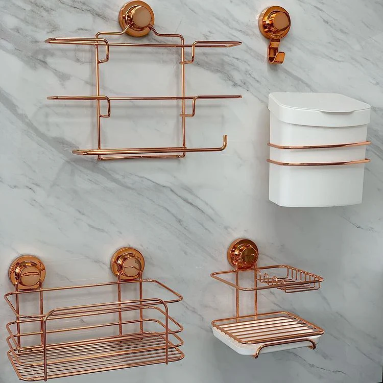 Suporte de Rolos Triplo para Papel Toalha/Alumínio/PVC com Ventosa Rose Gold - Image 4