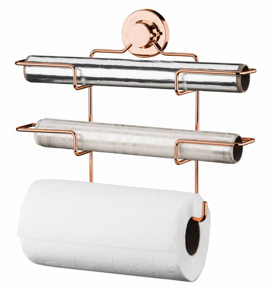 Suporte de Rolos Triplo para Papel Toalha/Alumínio/PVC com Ventosa Rose Gold - Image 5