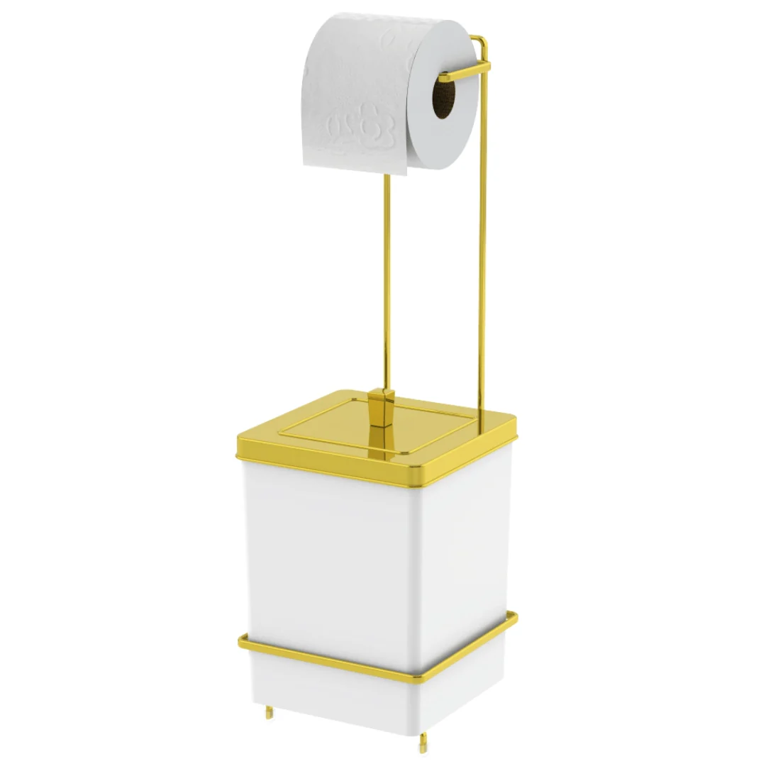 Suporte Papel Higiênico com Lixeira Branca e Dourada 6,5 Litros - Image 2