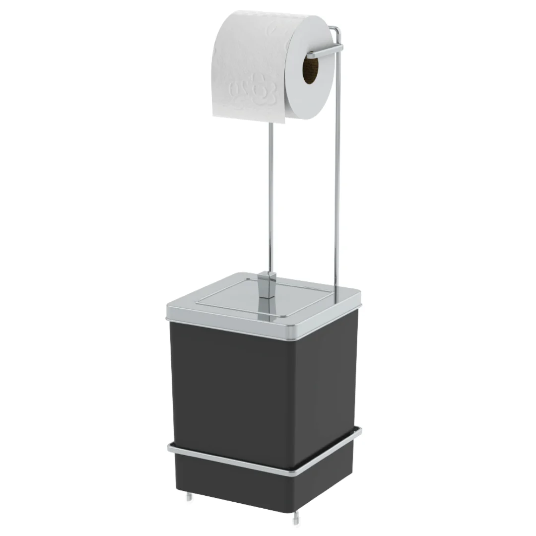Suporte Papel Higiênico com Lixeira Preta e Cromada 6,5 Litros - Image 2