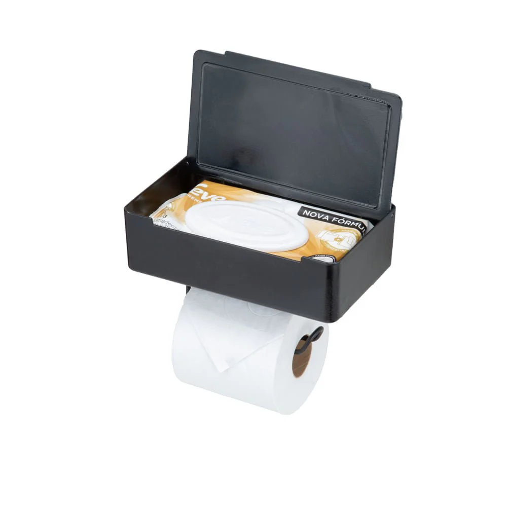 Suporte Papel Higiênico com Porta Objetos 3M Preto - Image 5