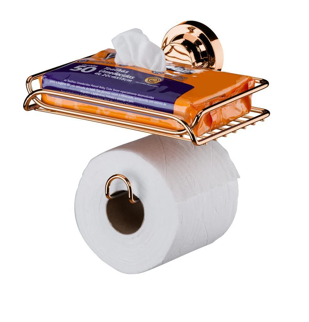 Suporte Papel Higienico Porta Objetos Ventosa Rose Gold - Image 3