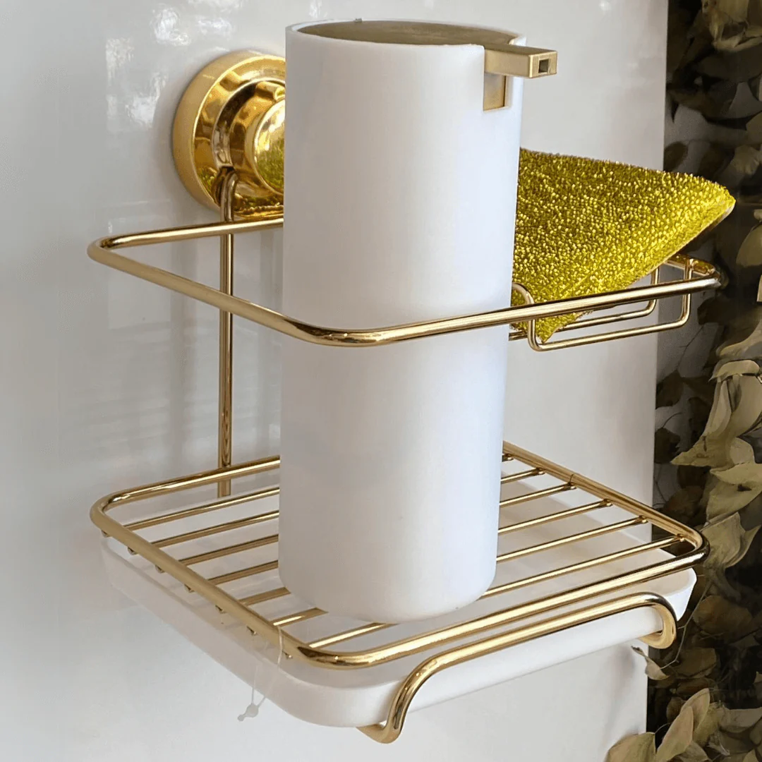 Suporte Para Detergente e Esponja com Fixação por Ventosa Dourado - Image 3
