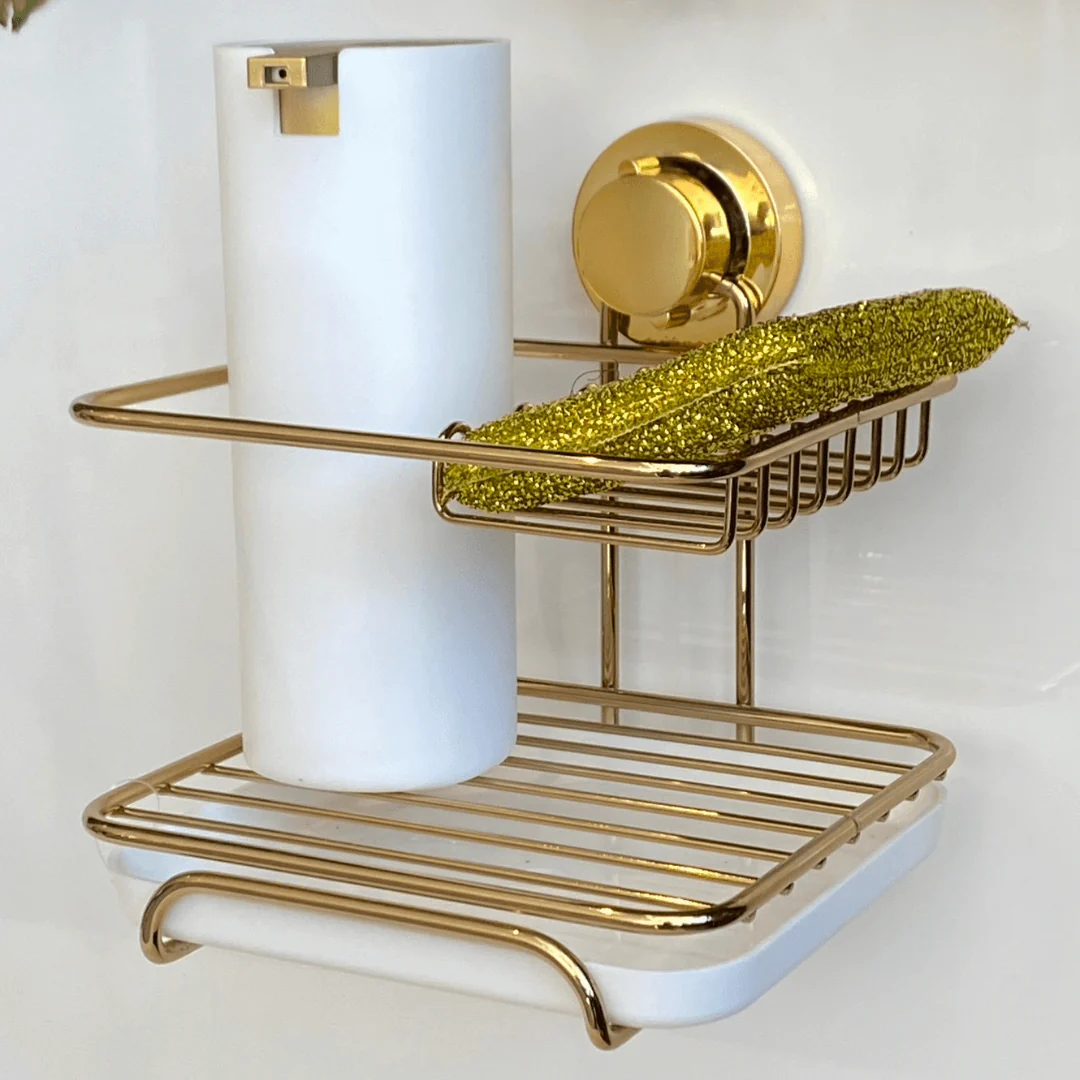 Suporte Para Detergente e Esponja com Fixação por Ventosa Dourado - Image 4