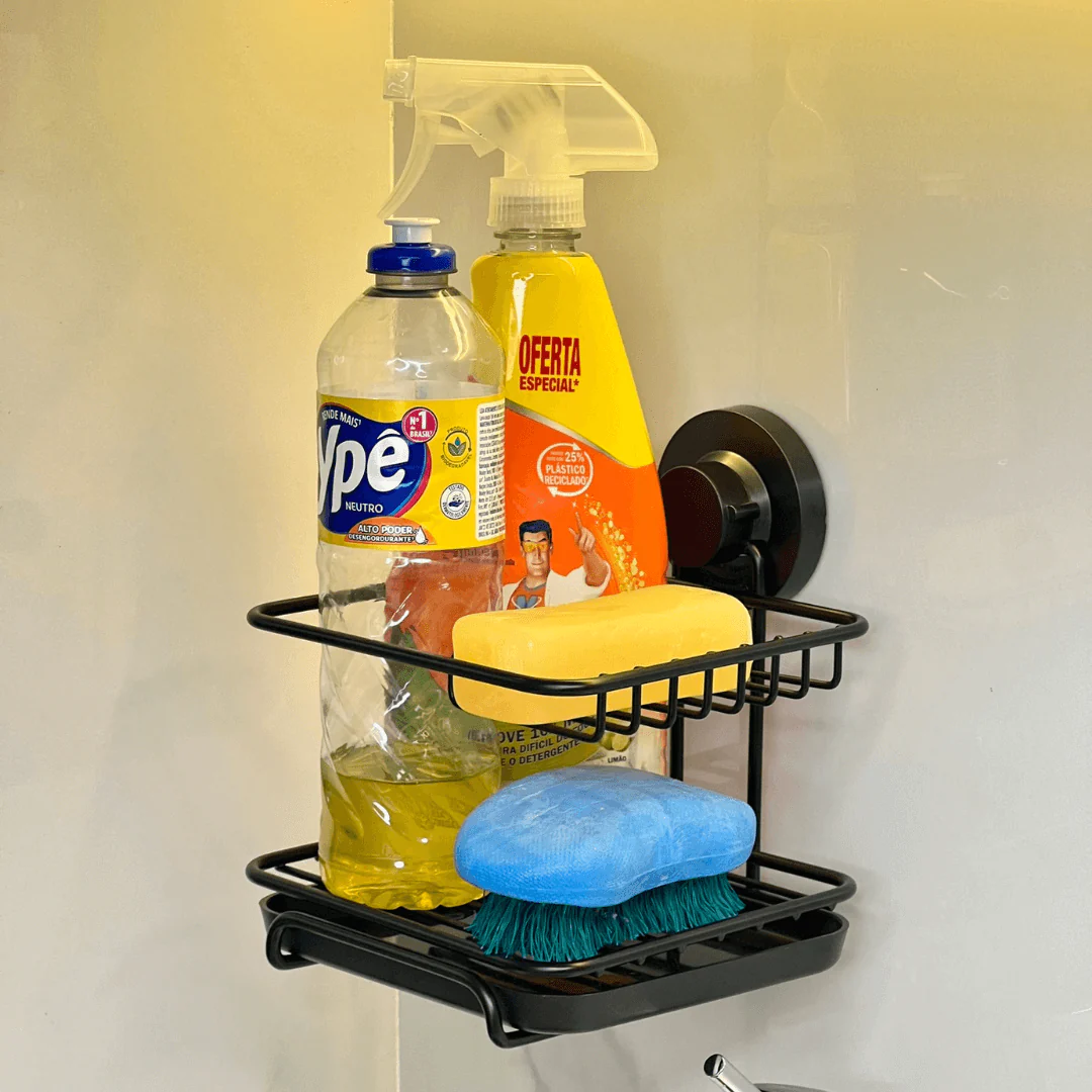 Suporte Para Detergente e Esponja com Fixação por Ventosa Preto Fosco - Image 3