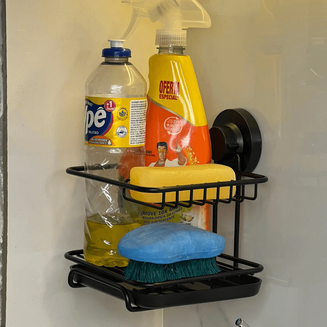 Suporte Para Detergente e Esponja com Fixação por Ventosa Preto Fosco - Image 4