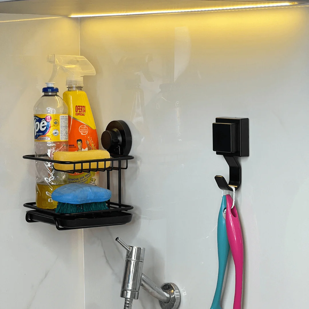 Suporte Para Detergente e Esponja com Fixação por Ventosa Preto Fosco - Image 5