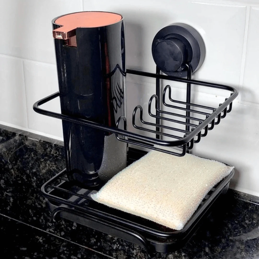 Suporte Para Detergente e Esponja com Fixação por Ventosa Preto Fosco - Image 6