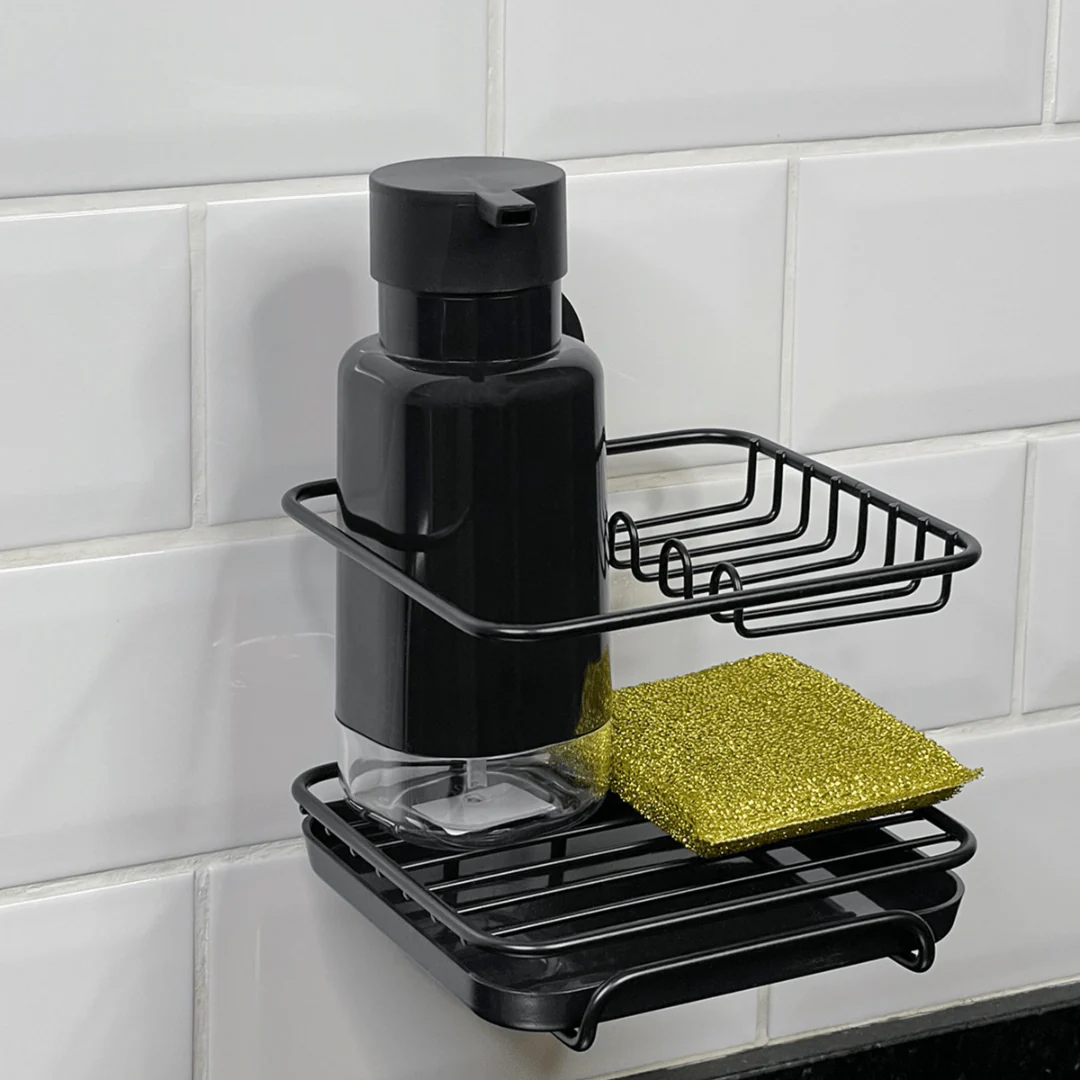 Suporte Para Detergente e Esponja com Fixação por Ventosa Preto Fosco - Image 7