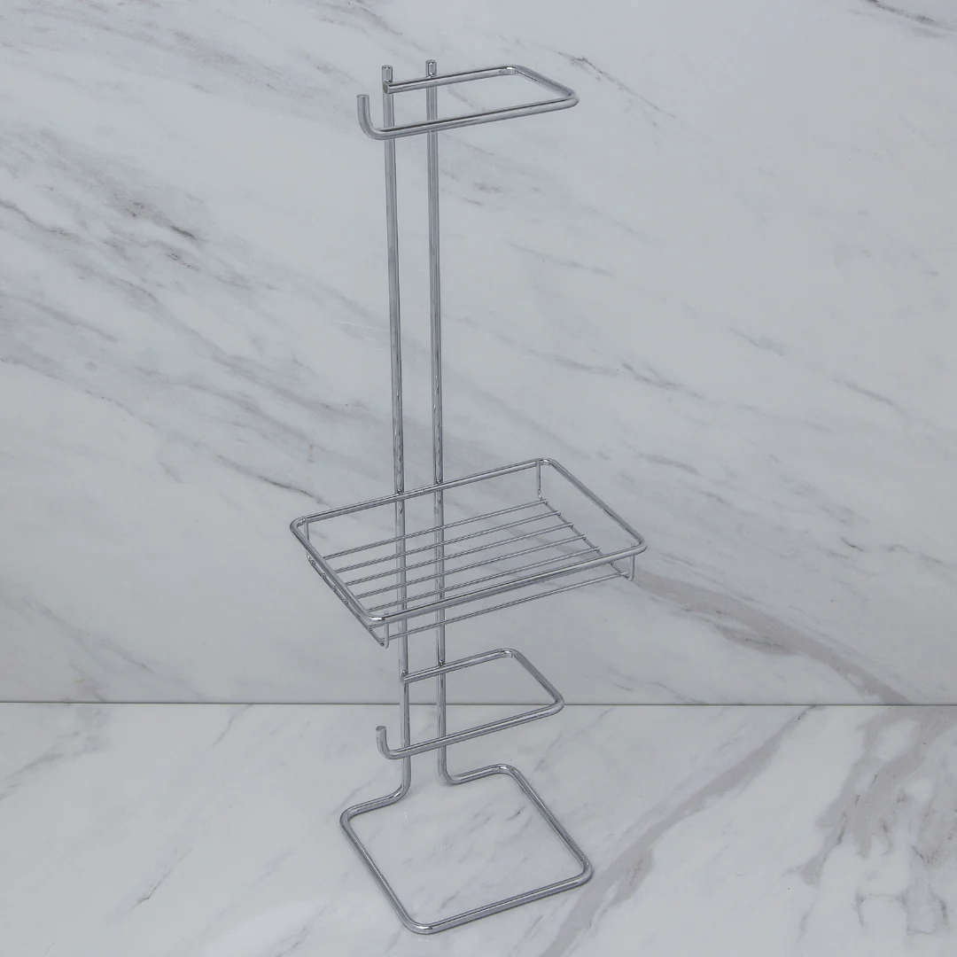 Suporte para Papel Higiênico Chão Duplo Com Porta Objeto Cromado - Image 2