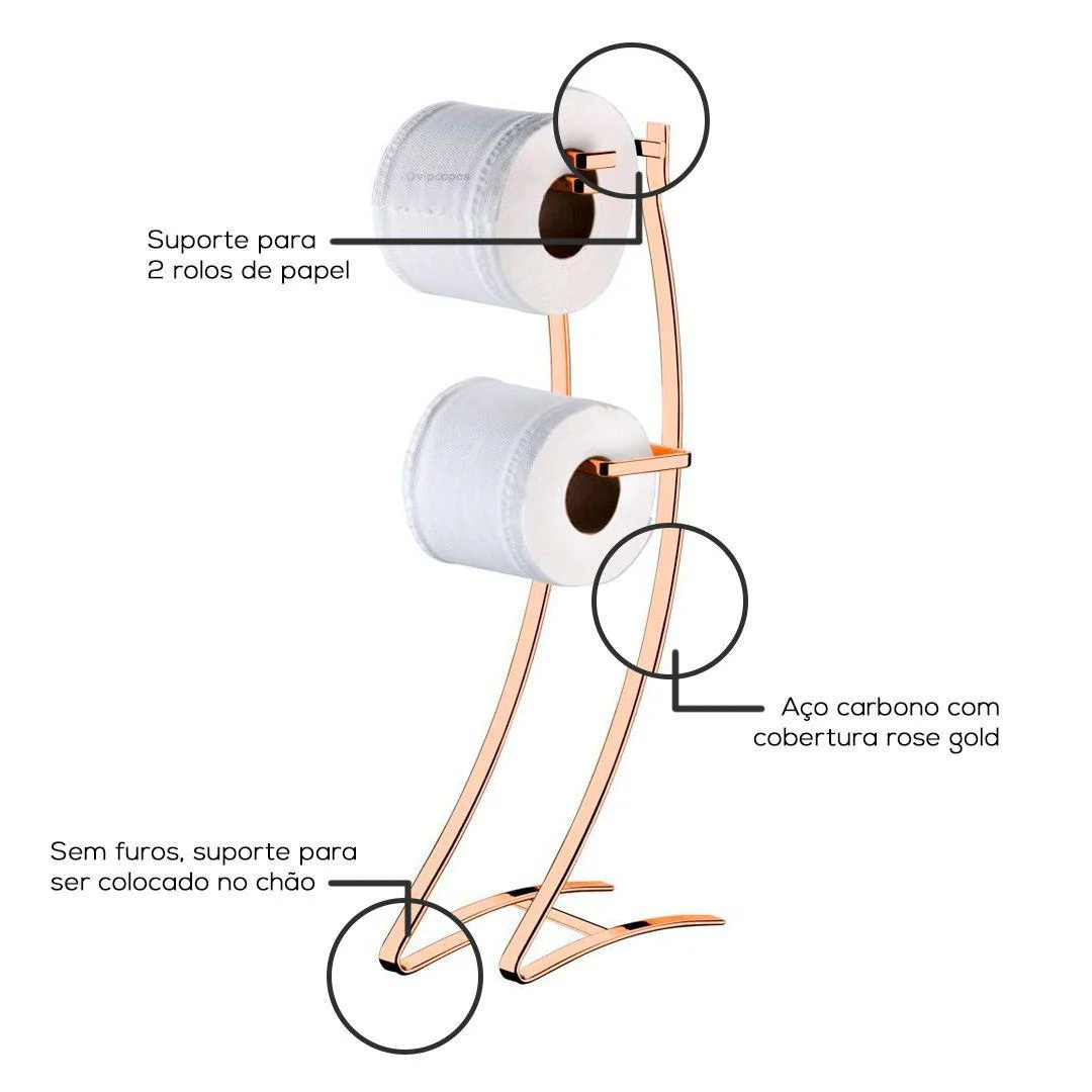 Porta Papel Higiênico Aço Piatina 2 Rolos Rose Gold - Image 5