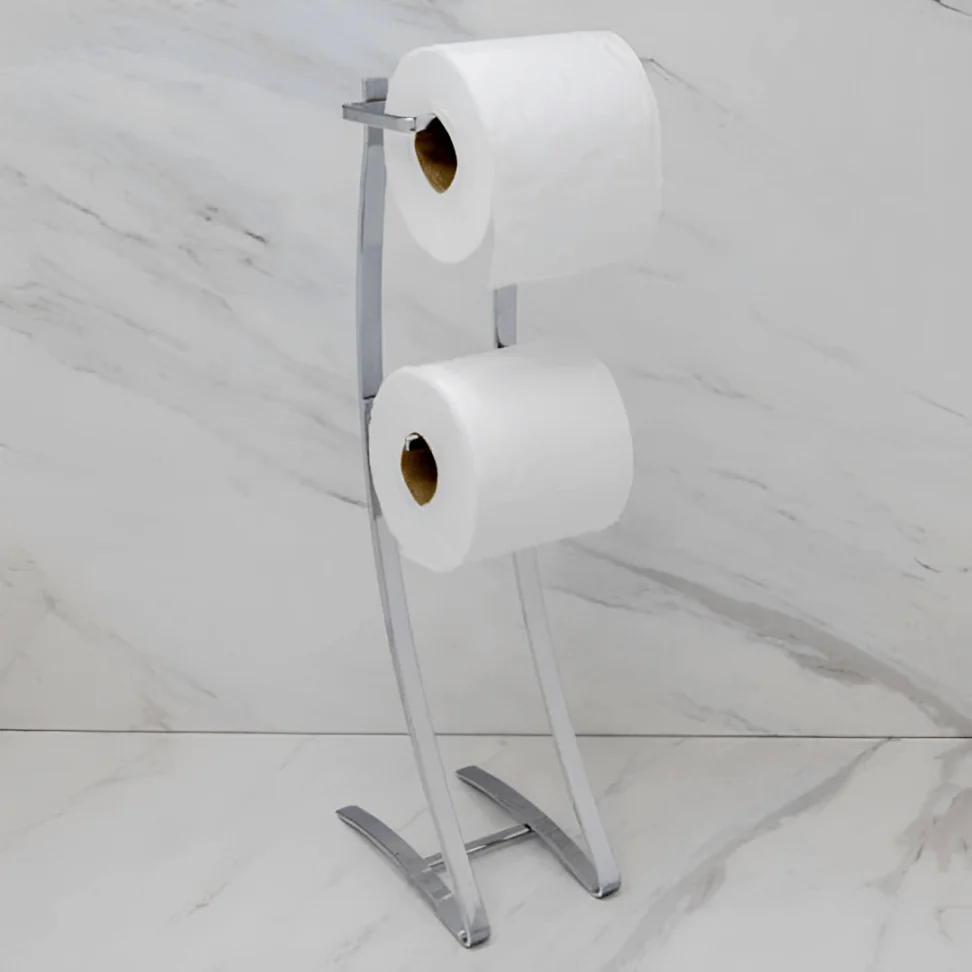 Suporte Para Papel Higiênico De Chão Aço Piatina 2 Rolos Cromado