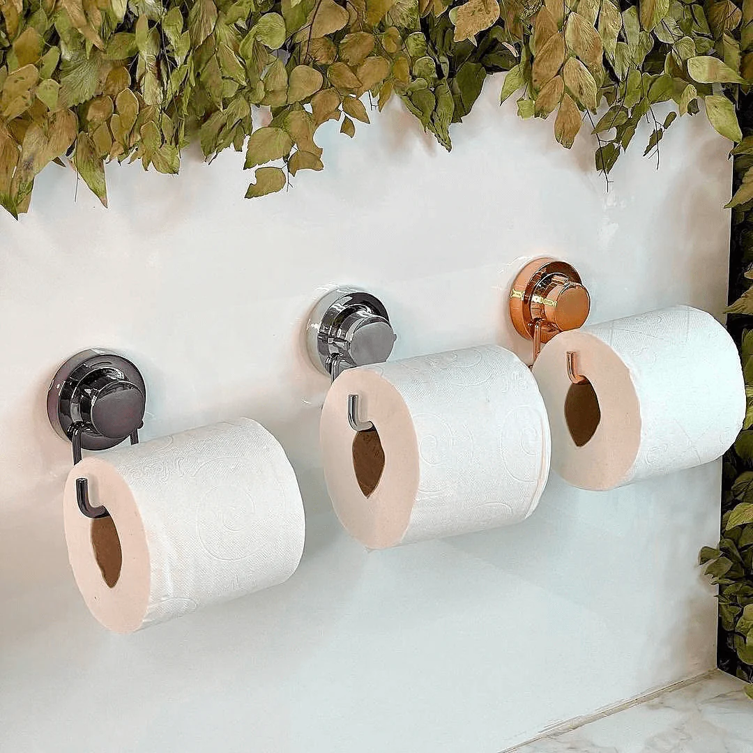 Porta Papel Higiênico em Aço Com Ventosa Ônix Luxo - Image 2